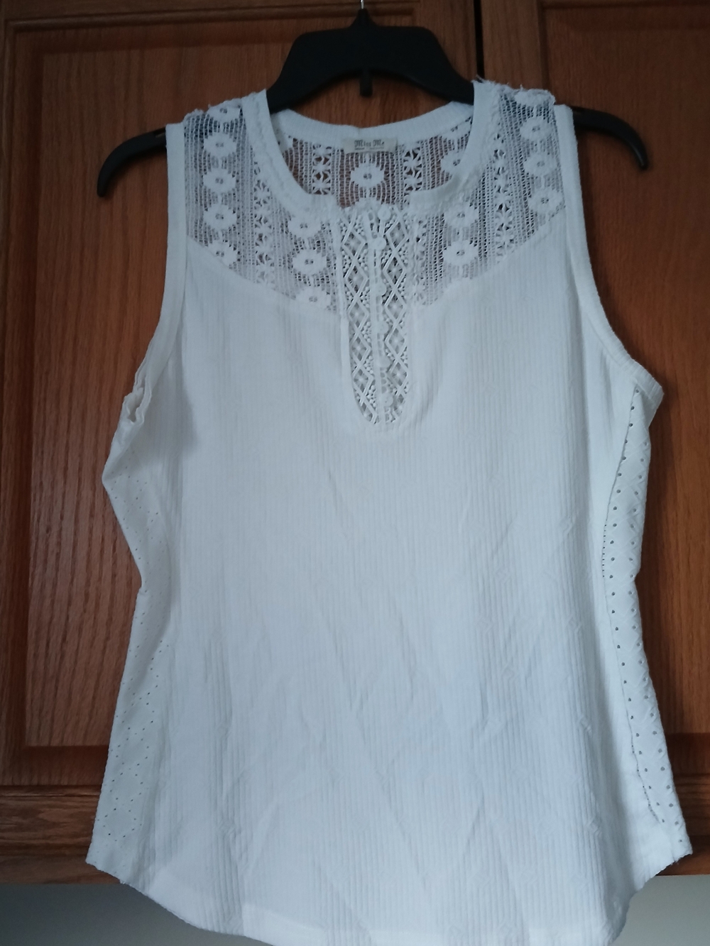 Miss Me White Lace Yoke Sleeveless Tank
